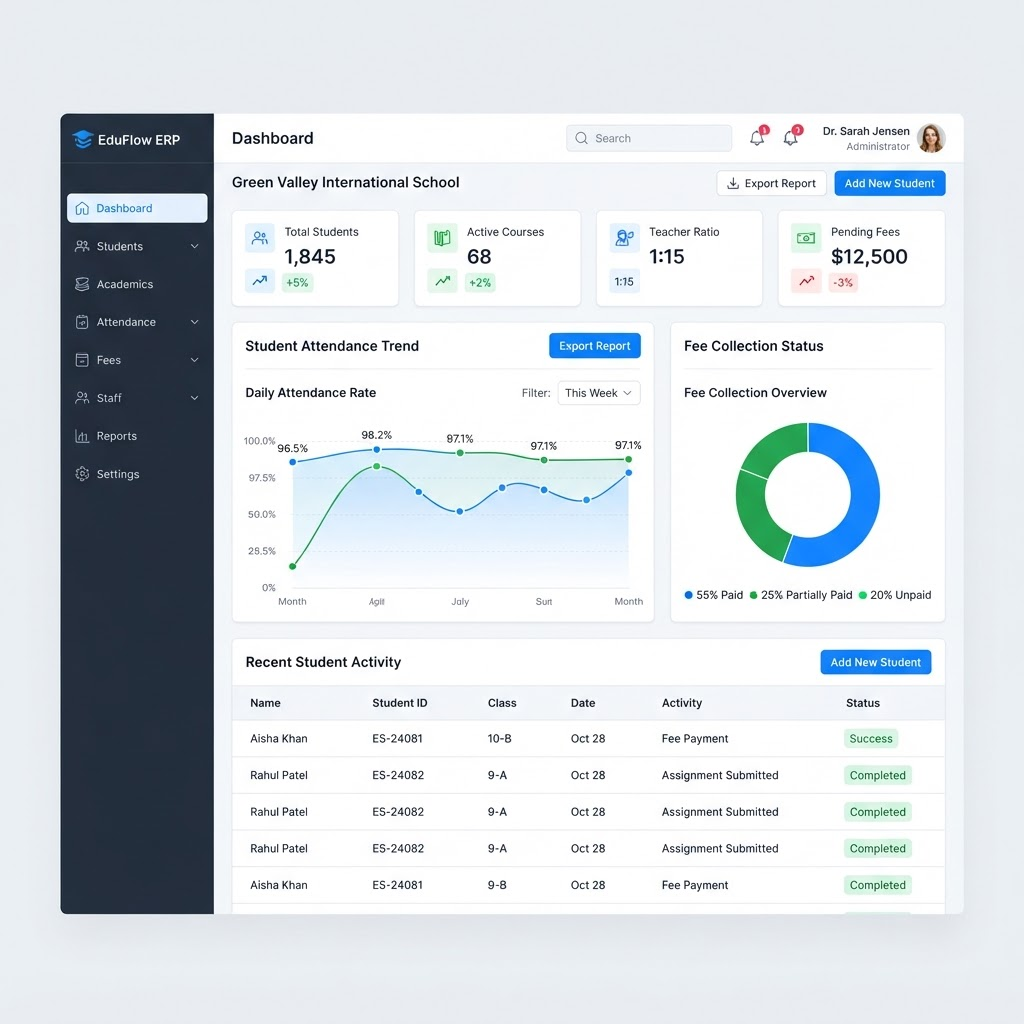 Student Management System interface preview